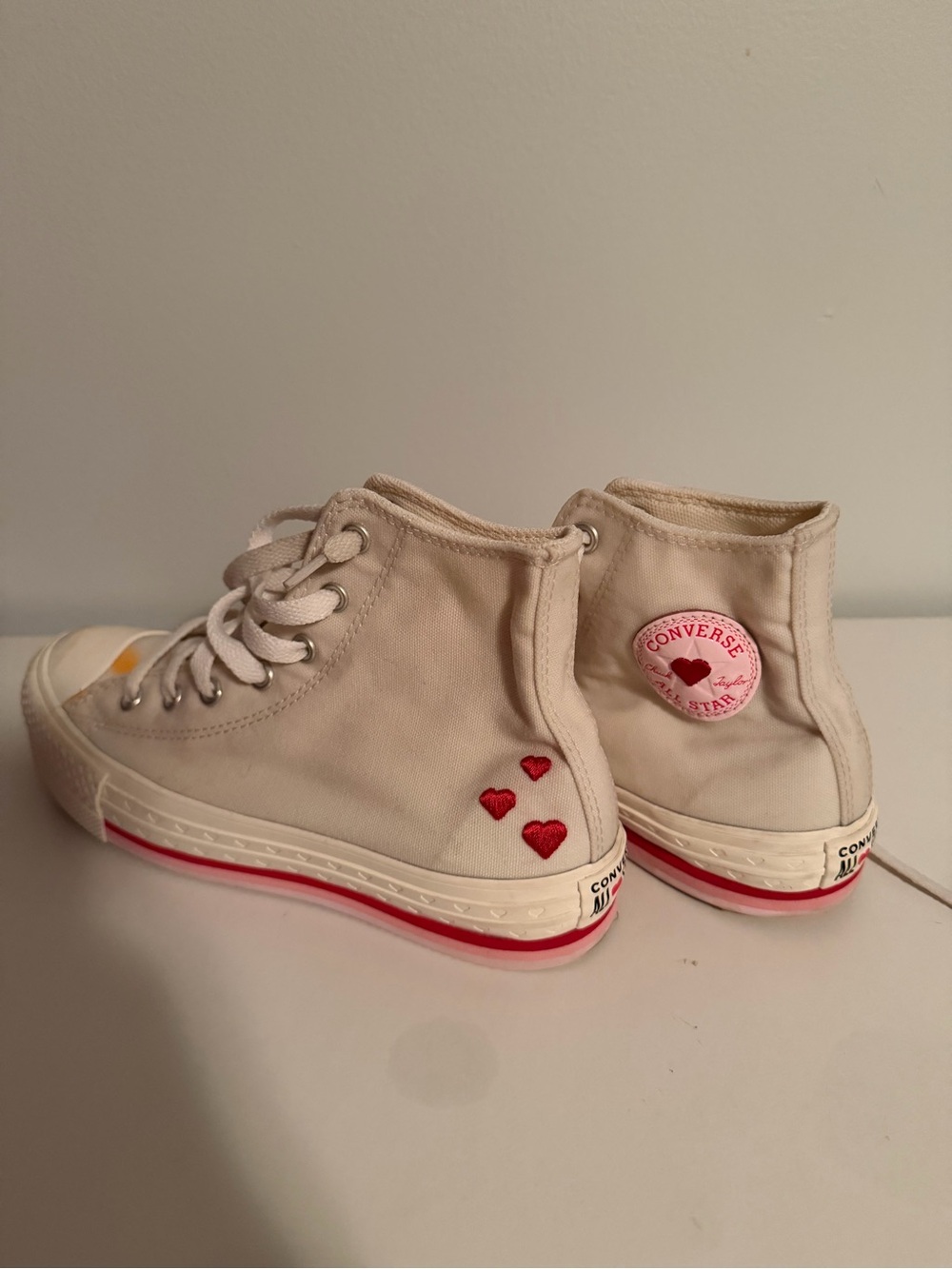 Converse Kids White High-Top Sneakers with Red Heart Accents - Picture 3 of 5